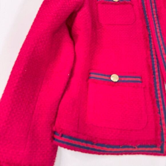 Talbot's Jacket Women 10 Petite Red Tweed Gold Button Fringe New Classic Elegant - Picture 4 of 10